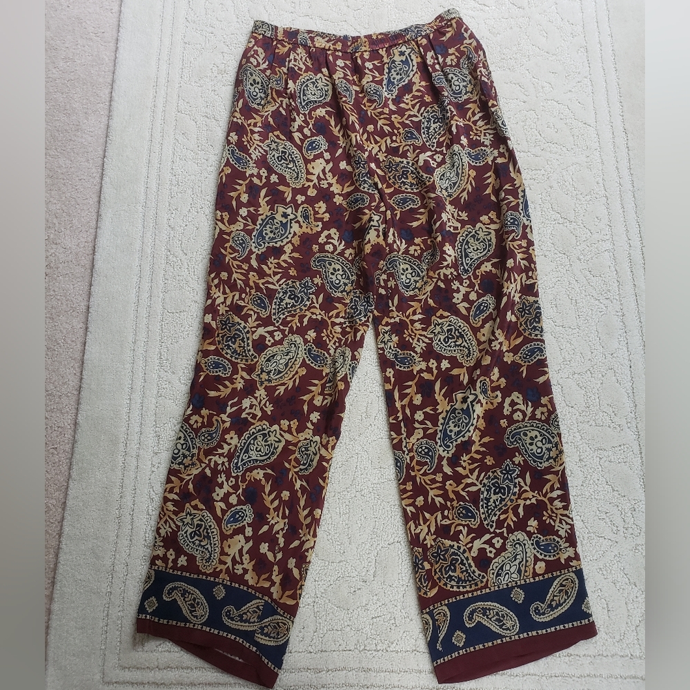 Sarah Chapman Silk Paisely Pull on Pants Sz Lg